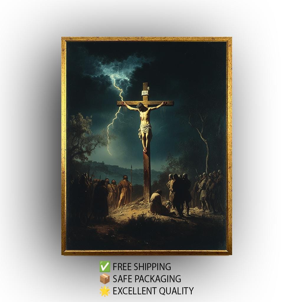 Jesus on the Cross Canvas – Powerful Christian Wall Art | Dark Crucifixion Scene