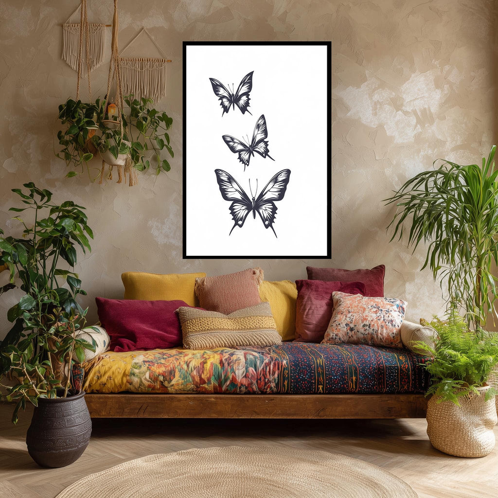 Black White Butterfly Art – Minimalist Wall Art Canvas Print | Elegant Nature Illustration