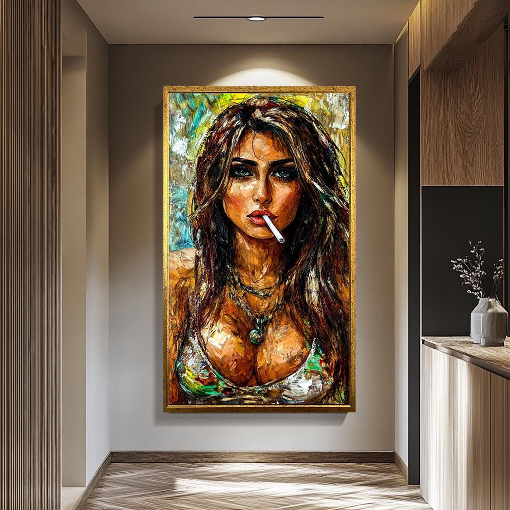 Woman Smoking Wall Art – Fiery Feminine Canvas Print | Modern Portrait Decor