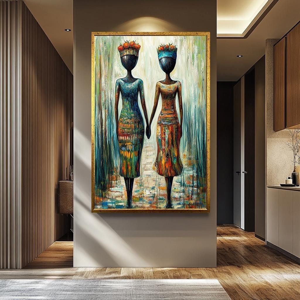 African Women Wall Art - Abstract Female Portrait Canvas | Vibrant Wall Decor
