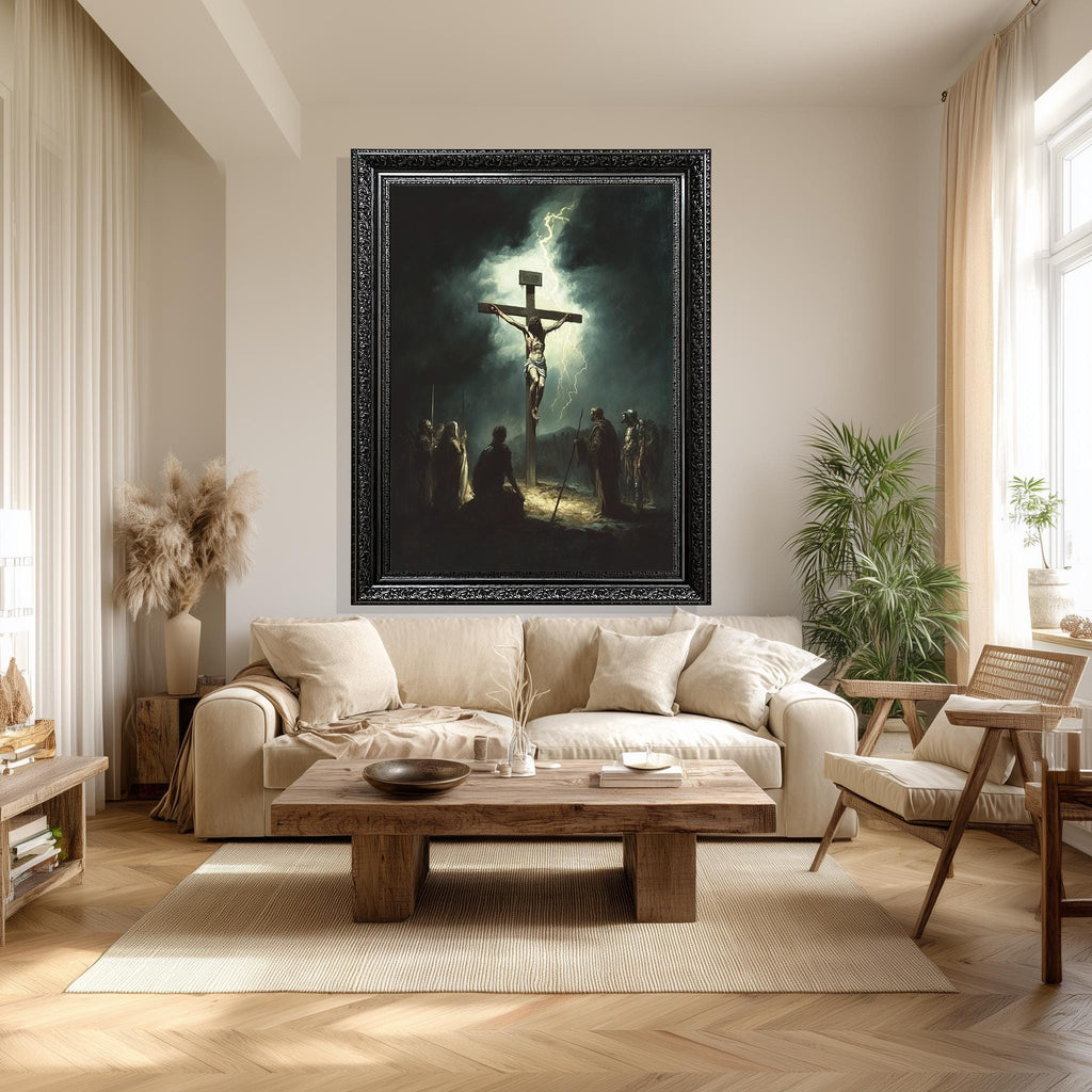Jesus Crucifixion Canvas – Dramatic Christian Wall Art | Dark Gospel Painting