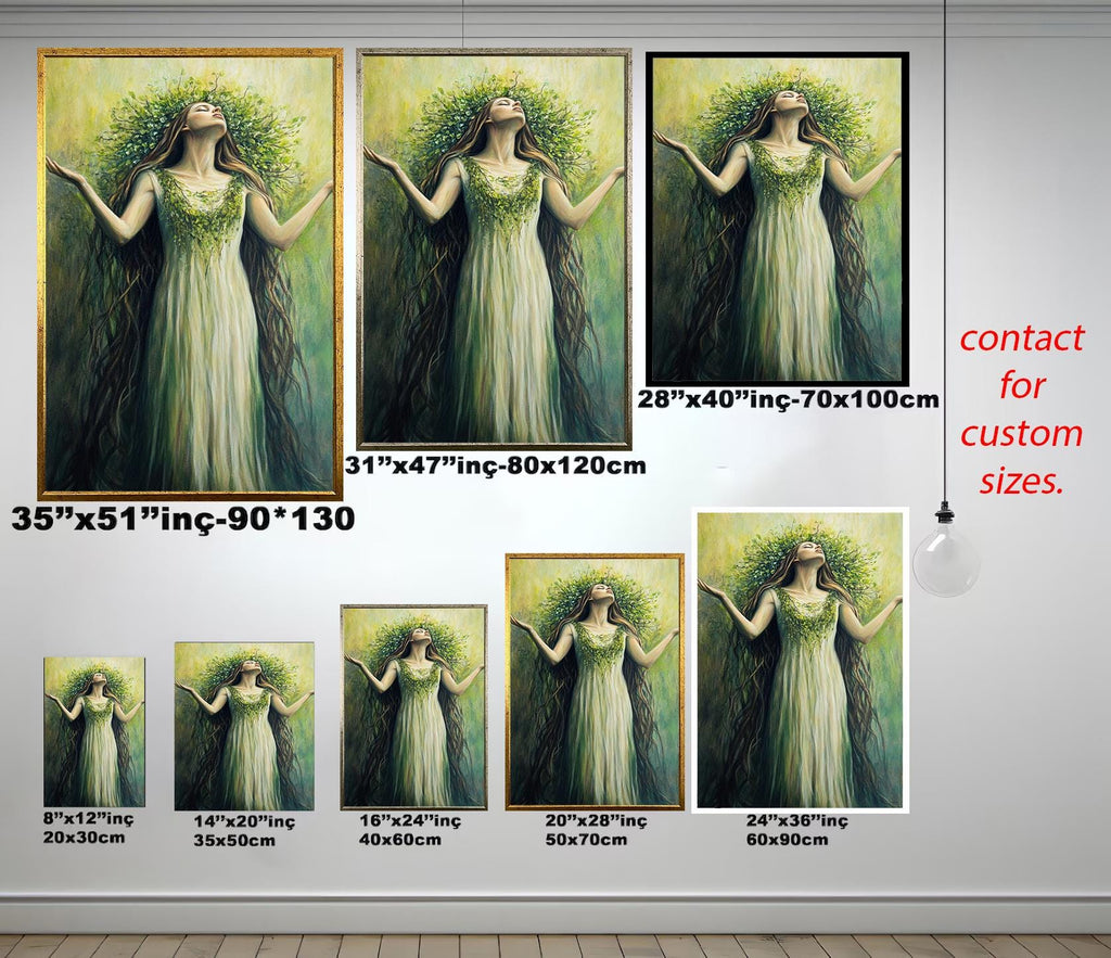 Women Wall Art – Feminine Canvas Print | Green Wall Decor | Fantasy Artwork