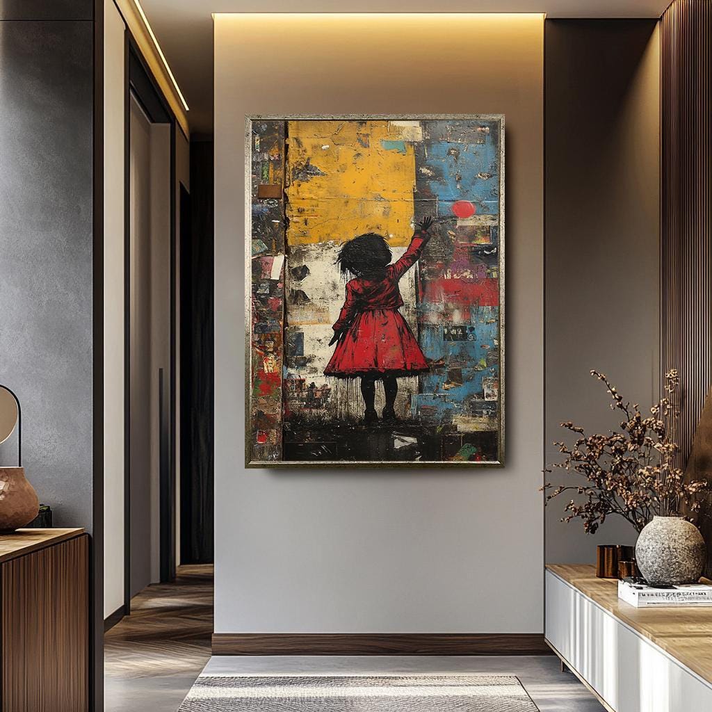 Banksy Red Balloon Art – Urban Street Art Canvas Painting | Modern Graffiti Wall Decor