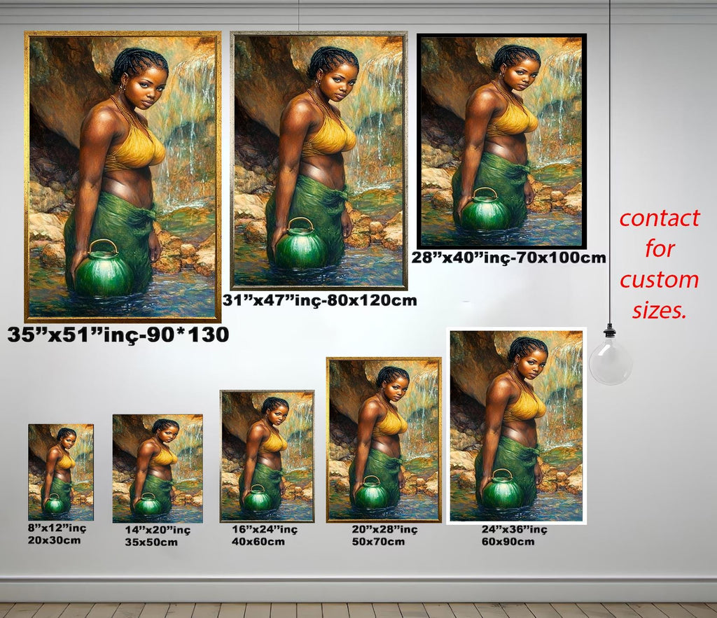 African Women Wall Art - Realistic Female Portrait Painting | Elegant Black Woman Artwork