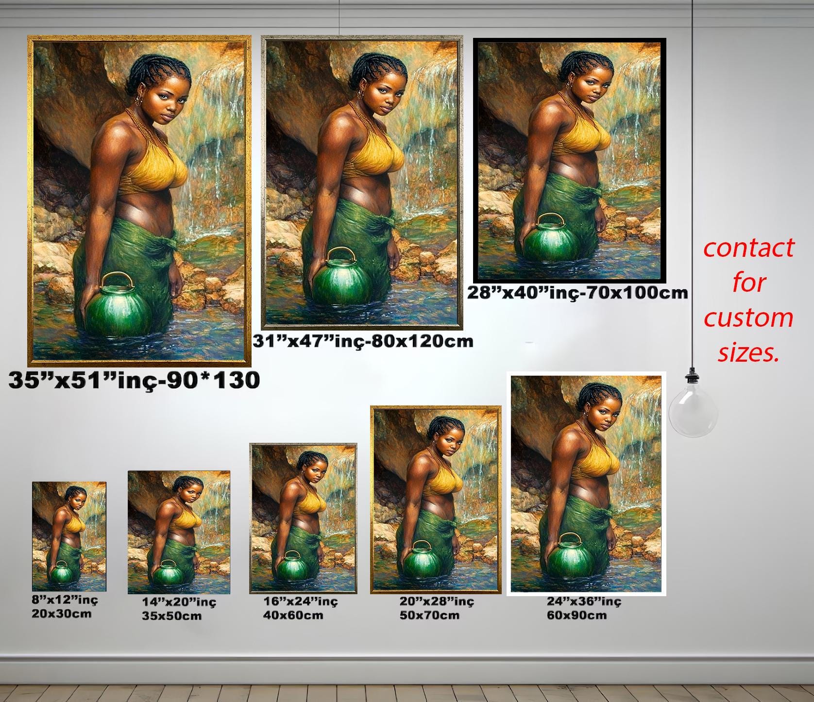 African Women Wall Art - Realistic Female Portrait Painting | Elegant Black Woman Artwork