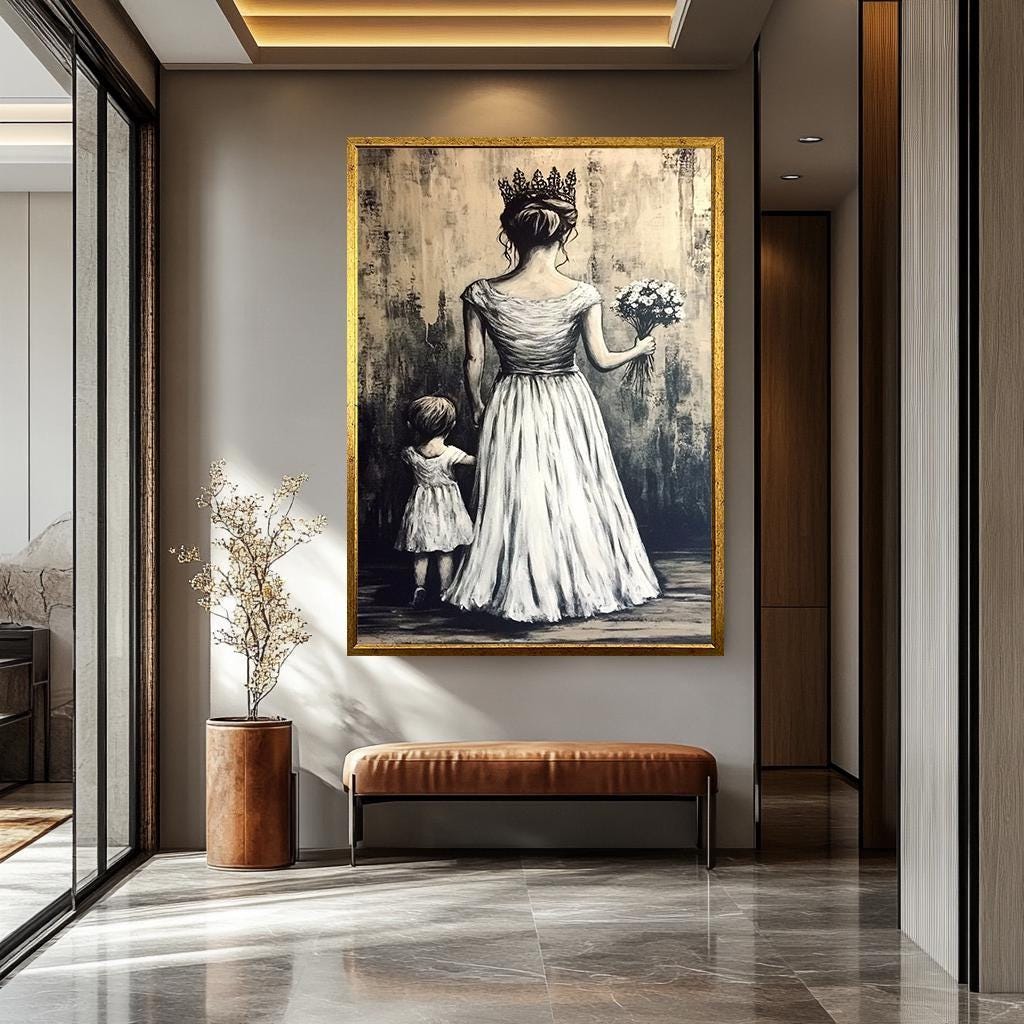 Mother and Child Wall Art - Black and White Canvas Print | Graffiti Wall Art Decor