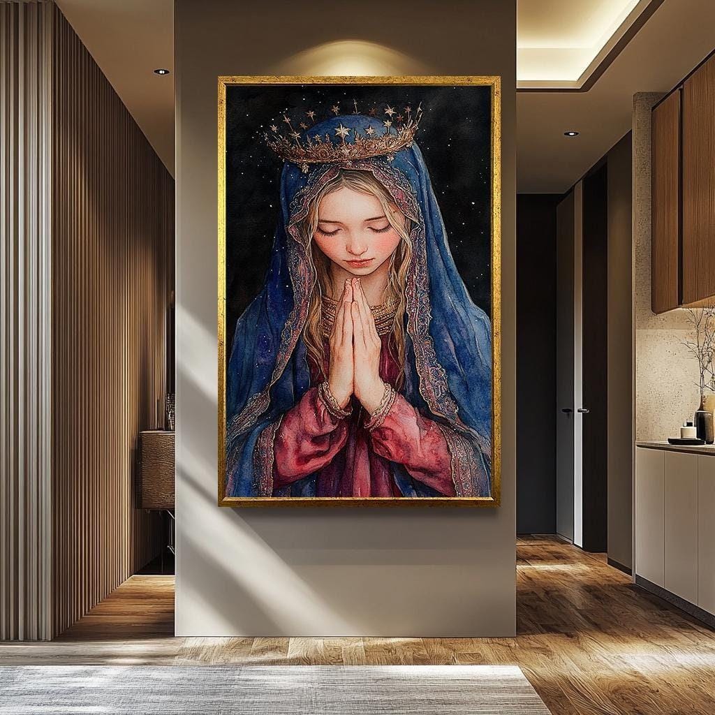 Virgin Mary Wall Art | Religious Canvas Painting - Catholic Home Decor