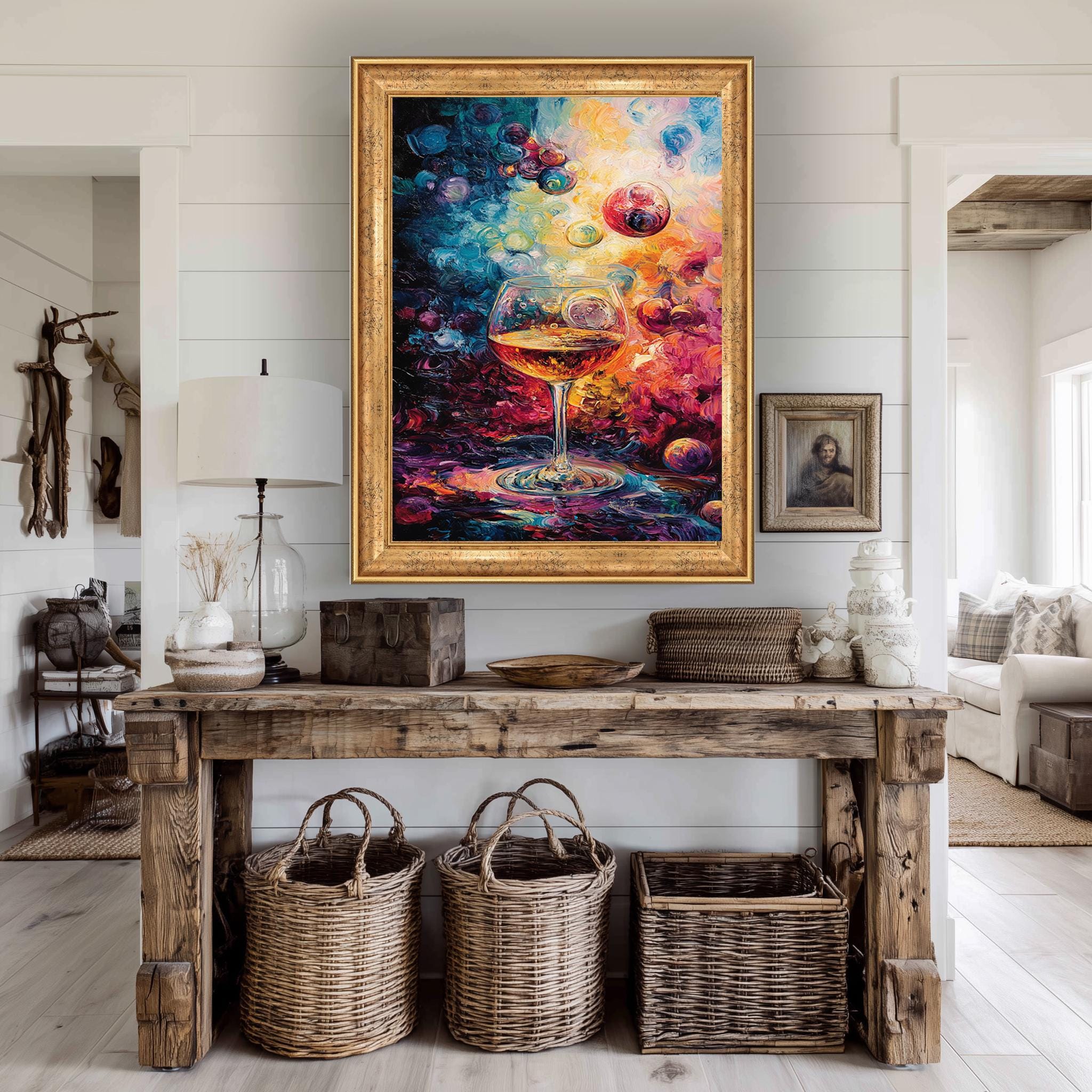 Abstract Wine Glass Art – Colorful Canvas Print | Modern Wall Decor for Kitchen & Bar