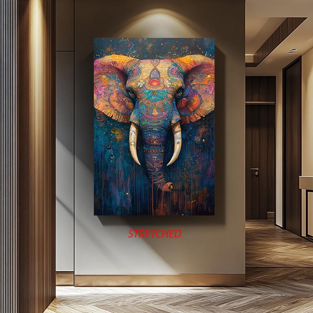 Psychedelic Elephant Canvas - Vibrant Bohemian Wall Art With Ornate Patterns