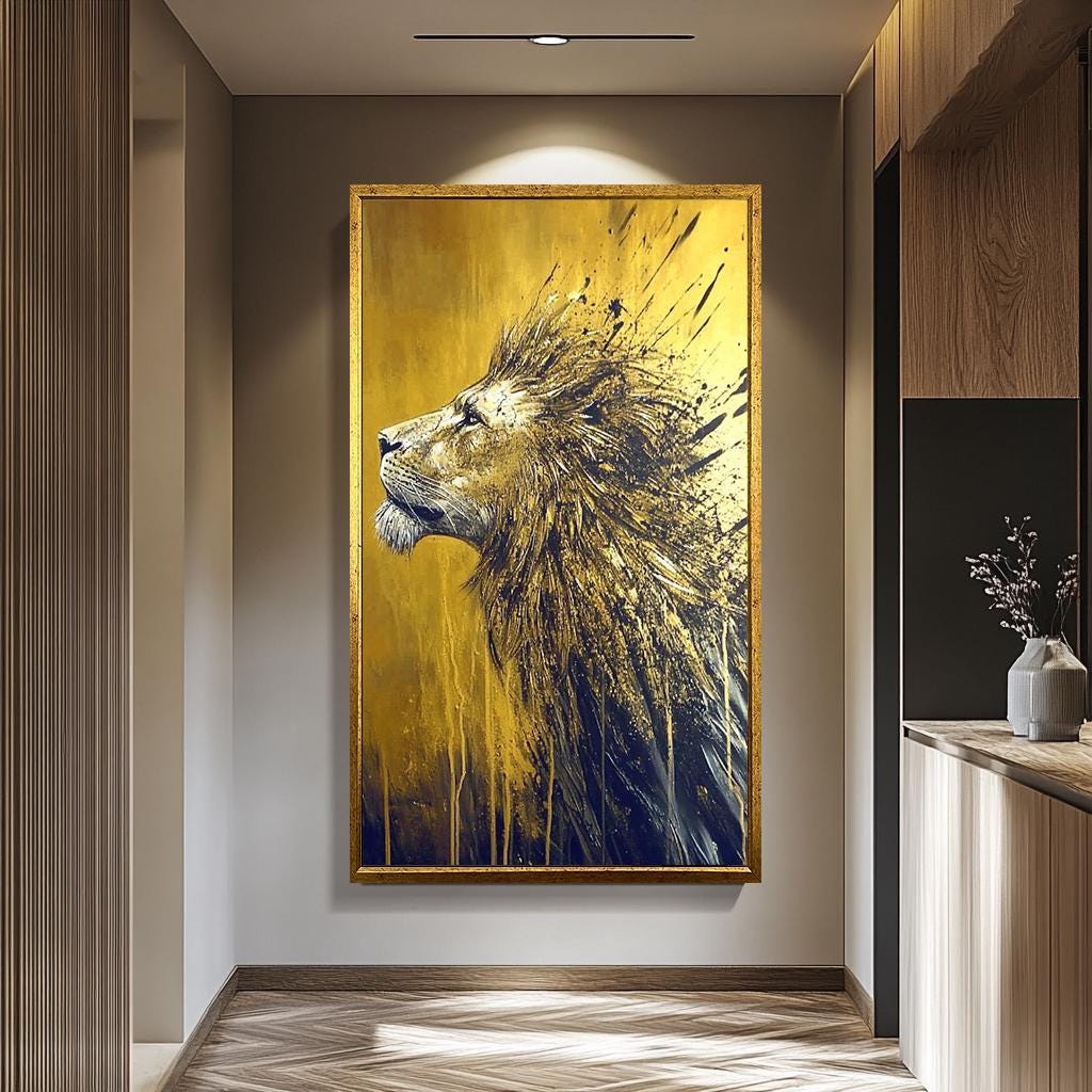 Lion Wall Decor – Abstract Lion Art Canvas Painting | Luxury Wildlife Wall Art