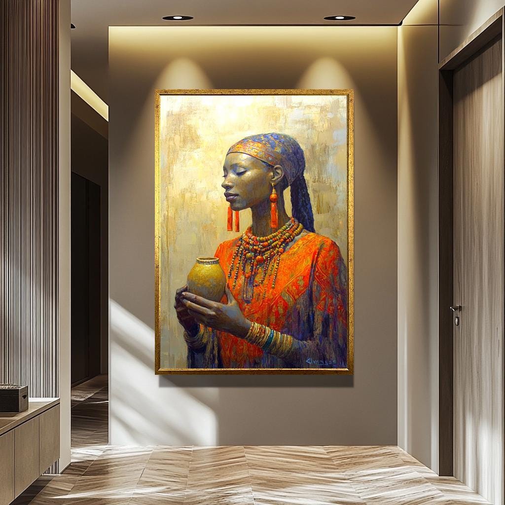 African Woman Wall Art – Vibrant Portrait Print | Black Woman Artwork Canvas