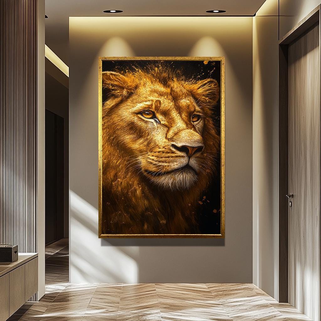 Lion Wall Art – Golden Lion Portrait Canvas Print | Luxury Wildlife Decor