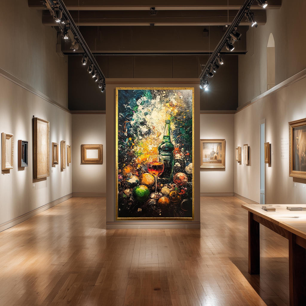 Wine Bottle Canvas Art – Colorful Abstract Holiday Ornaments | Ready to Hang Canvas