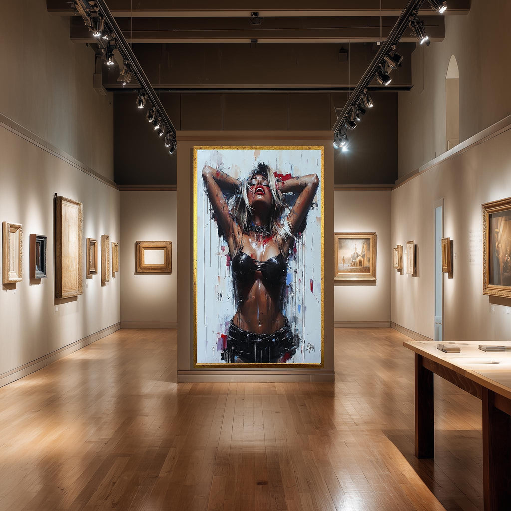 Sensual Woman Canvas Print – Bold Expressionist Style Erotic Wall Art, Leather Fashion