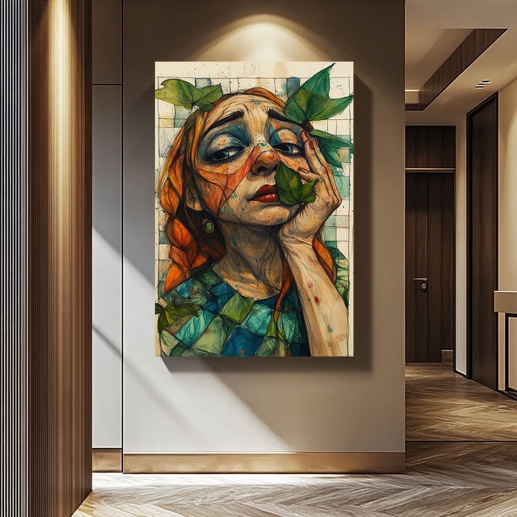 Weird Woman Wall Art - Surreal Female Portrait on Bold Colorful Canvas Print