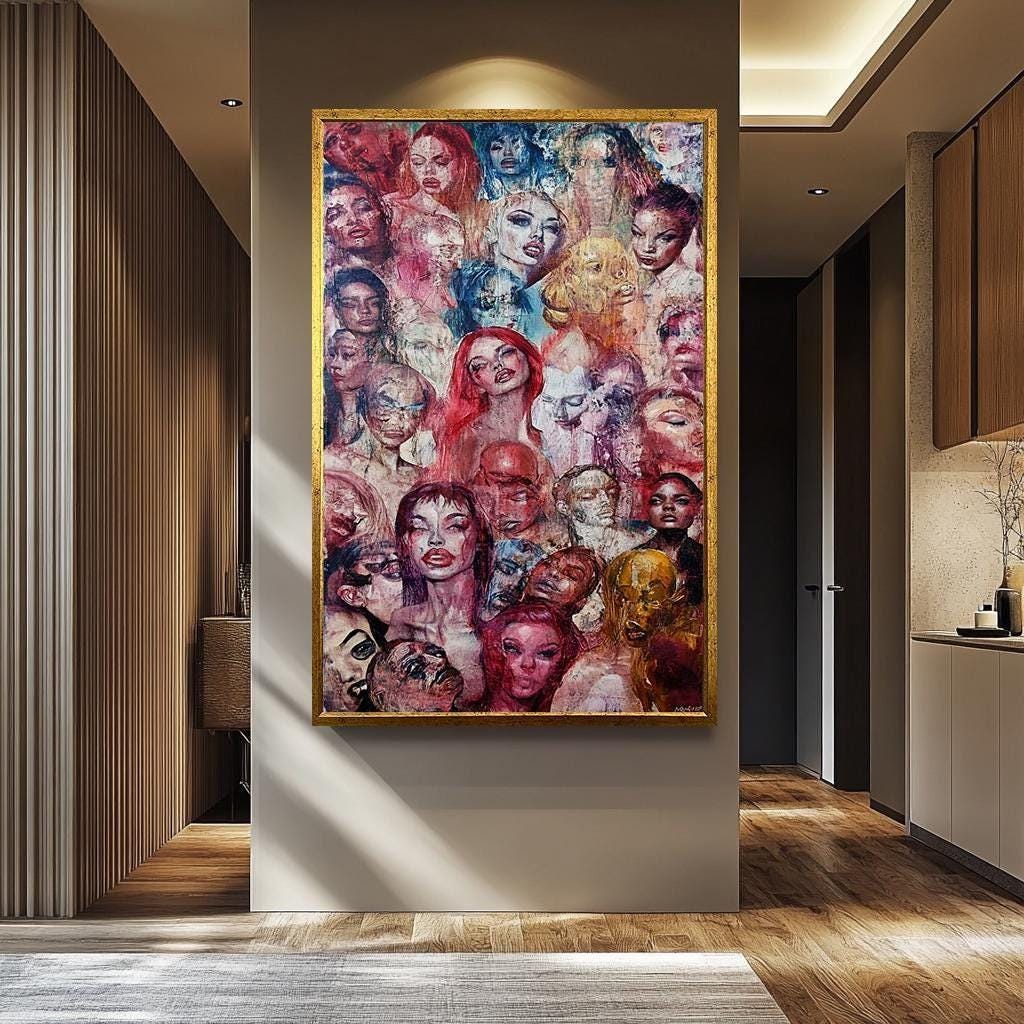 Surreal Faces Wall Art - Bold Pop Art Decor | Unique Canvas Prints & Vibrant Floral Painting