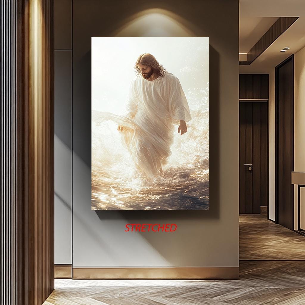 Jesus Walking On Water - White And Gold Canvas | Inspirational Christian Wall Art