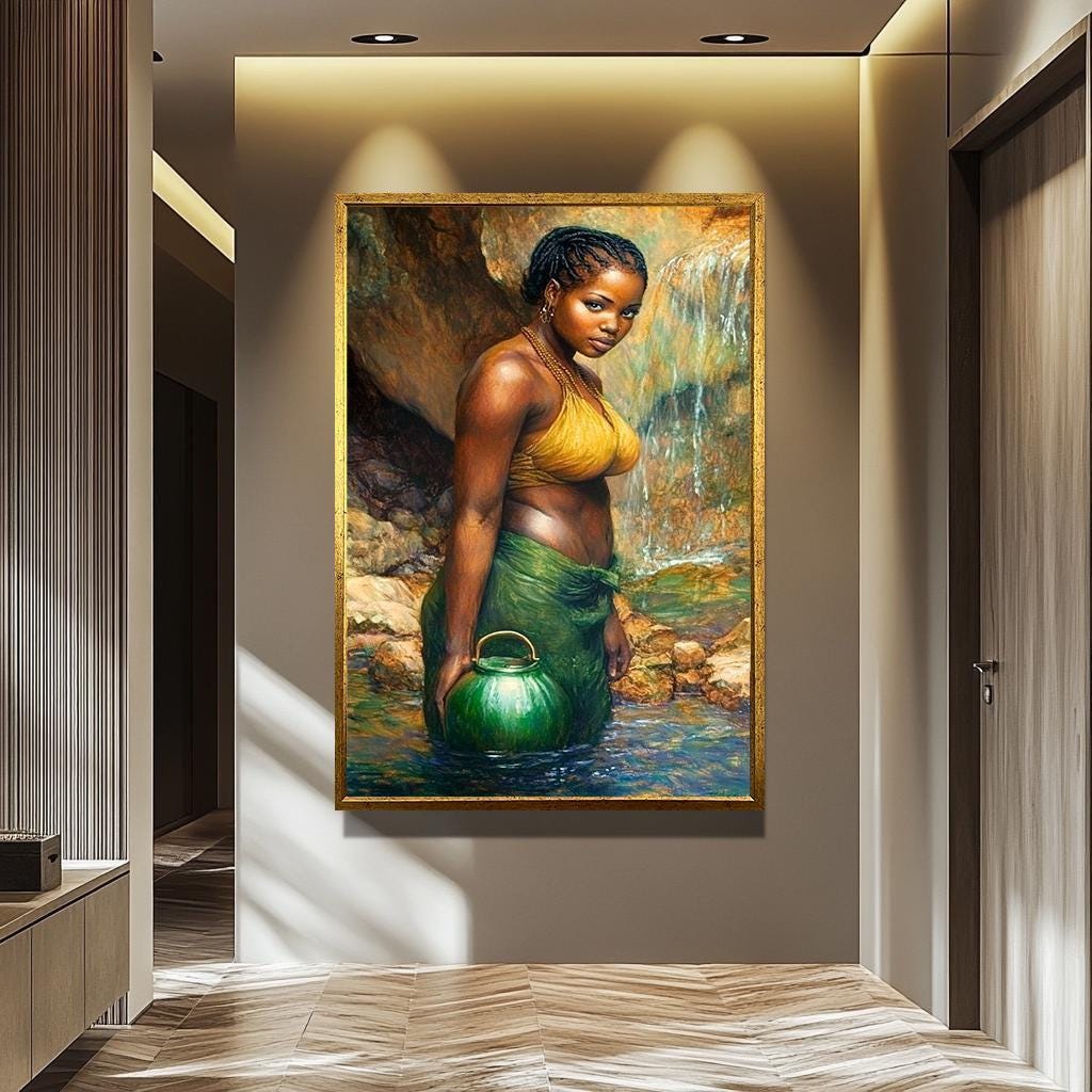 African Women Wall Art - Realistic Female Portrait Painting | Elegant Black Woman Artwork