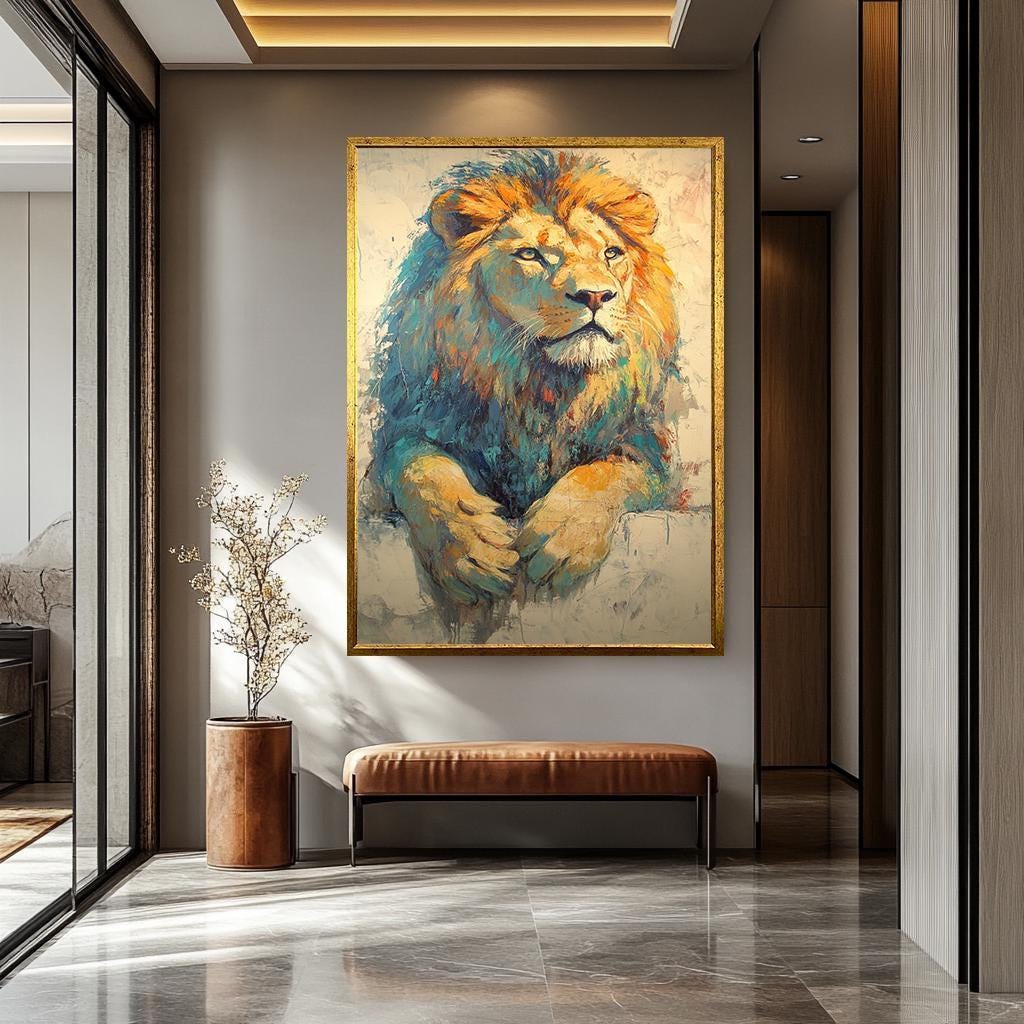 Lion Wall Decor | Abstract Lion Art Canvas Painting - Luxury Wildlife Wall Art