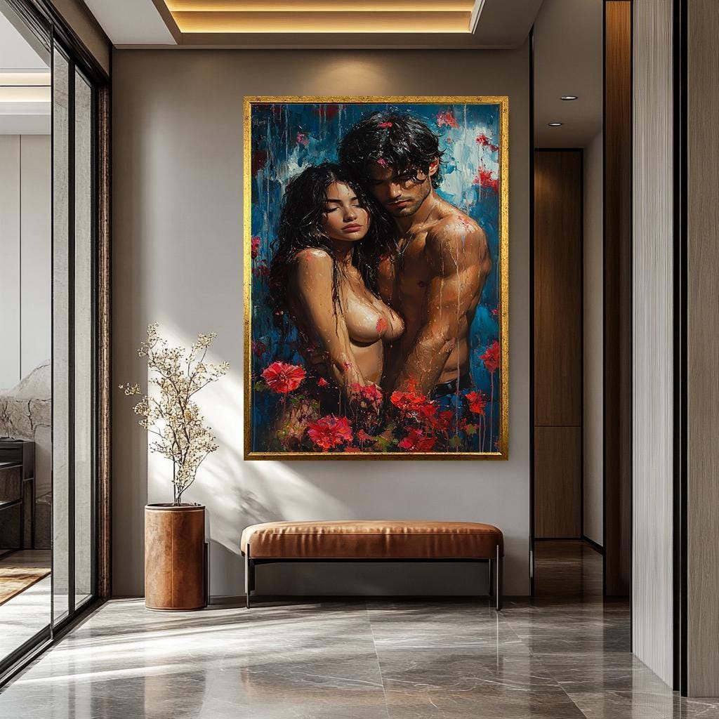 Sensual Canvas Wall Art - Passionate Couple Artwork | Bold Romantic Decor