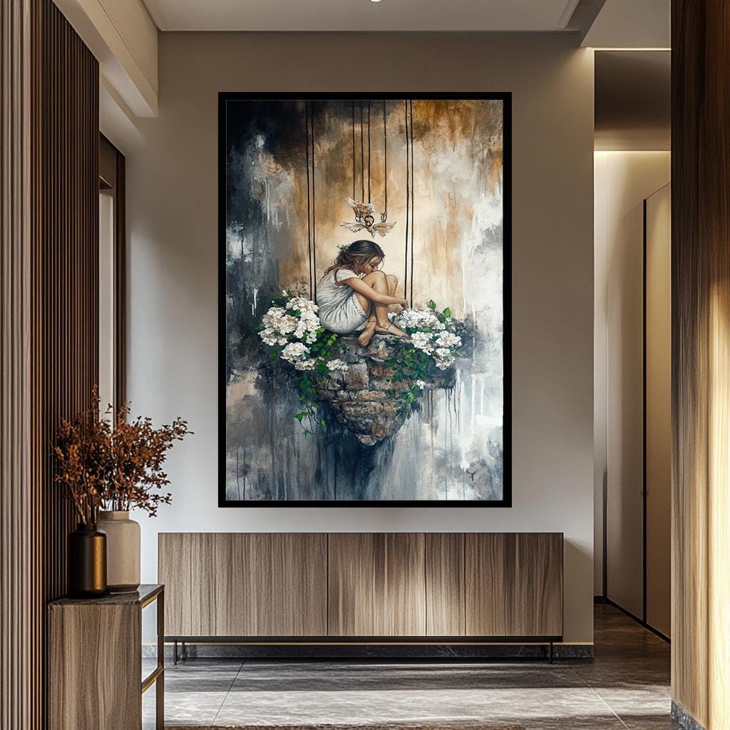 Surreal Woman Canvas Print – Dreamy Floating Girl Art | Vibrant Women Abstract Canvas