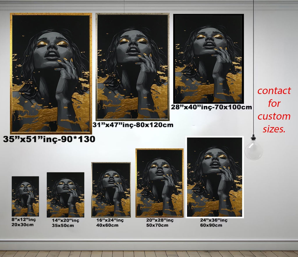 Women Wall Art | Black Gold Abstract Portrait Decor - Luxury Feminine Canvas