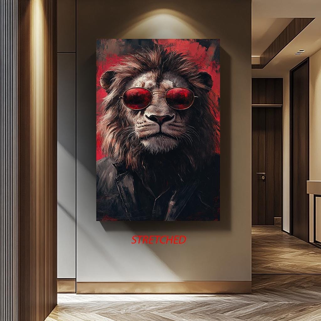 Lion Wall Art – Red Black Canvas Print | Hipster Animal Canvas Decor