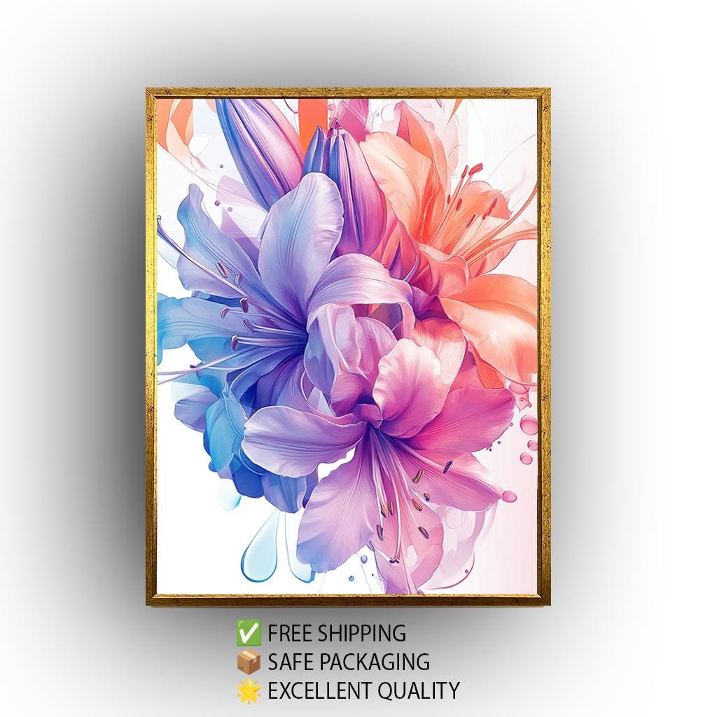 Colorful Lily Canvas Print – Vibrant Floral Wall Art in Pink Blue Purple Tones