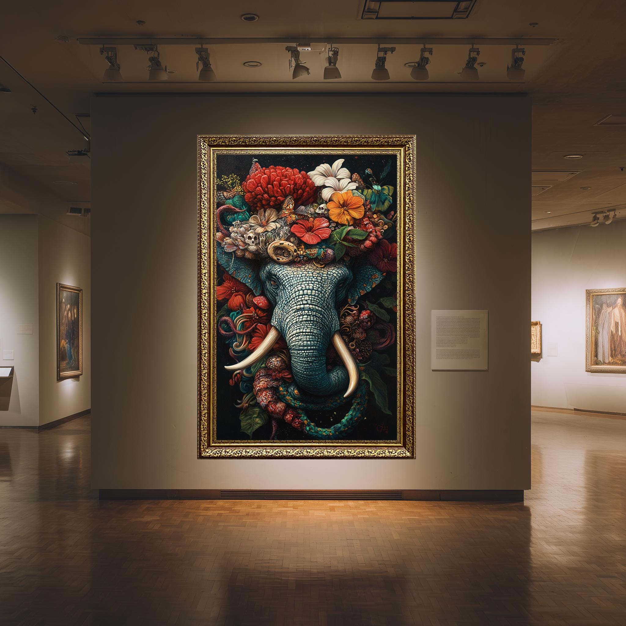 Elephant Floral Canvas Print – Vibrant Botanical Tropical Wall Art with Floral Crown Artwork