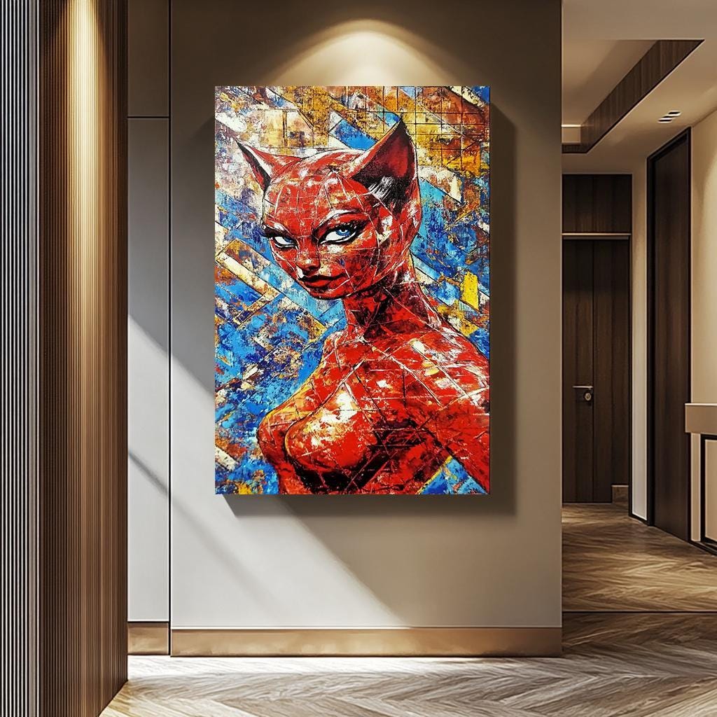 Pop Art Wall Art – Abstract Cat-Inspired Canvas Painting | Vibrant Colorful Decor