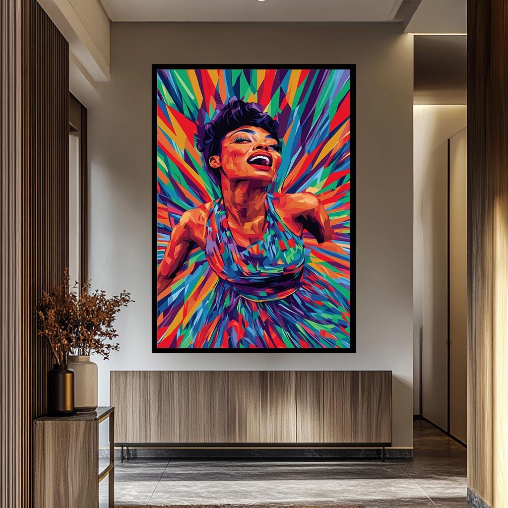 Pop Art Wall Art – Bold Colorful Painting of Joyful Woman | Modern Home Decor