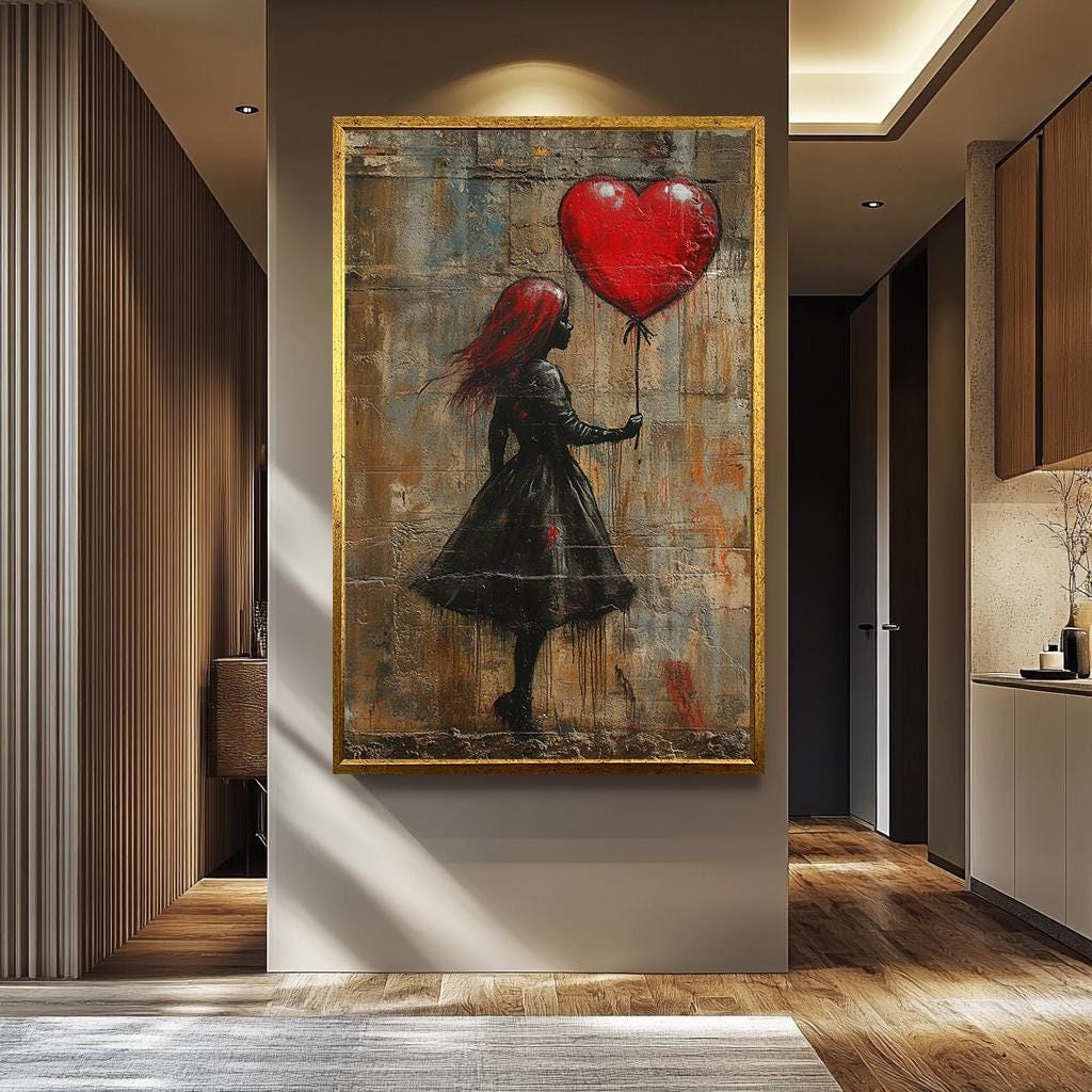 Banksy Wall Art – Urban Graffiti Canvas | Girl Balloon Painting on Modern Street Canvas