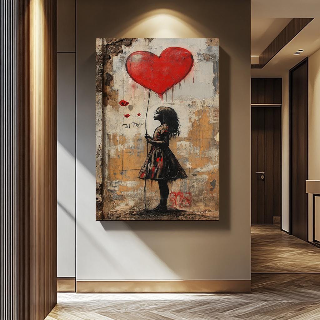 Banksy Balloon Girl Art - Red Heart Graffiti Wall Decor | Urban Canvas Print