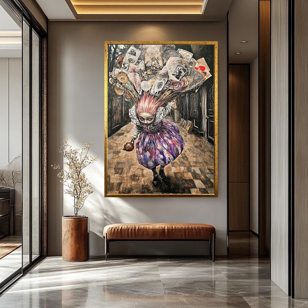 Surreal Woman Wall Art – Whimsical Fantasy Portrait Print | Gothic Dreamlike Painting