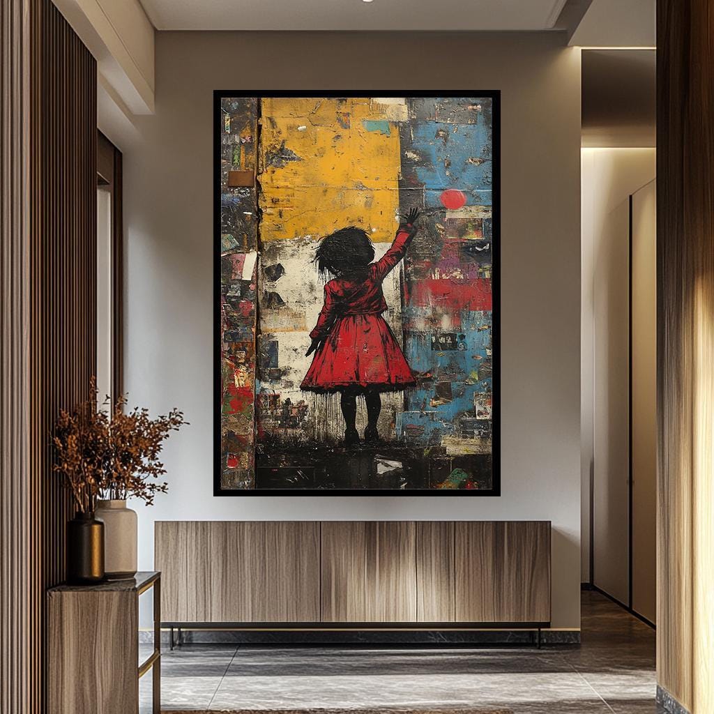 Banksy Red Balloon Art – Urban Street Art Canvas Painting | Modern Graffiti Wall Decor
