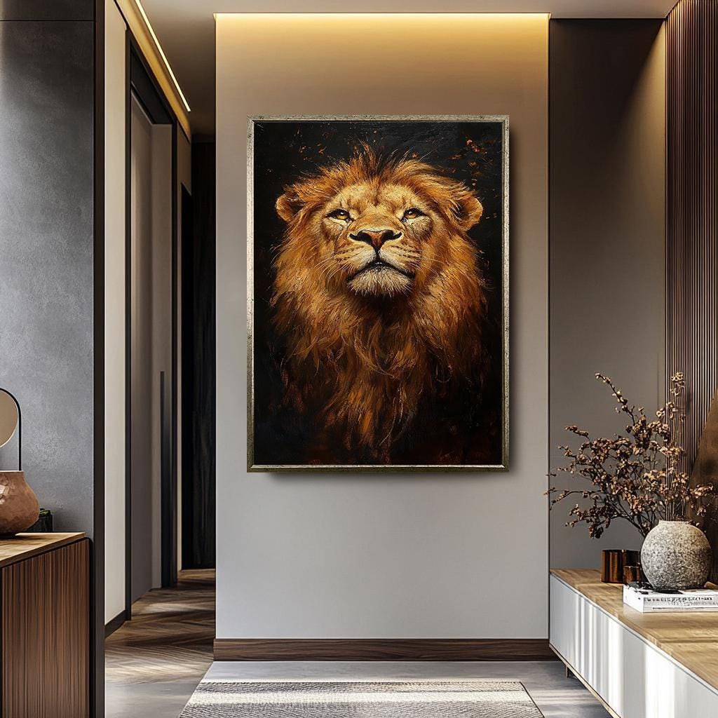 Lion Wall Art – Bold African Wildlife Canvas Painting | Safari Animal Decor
