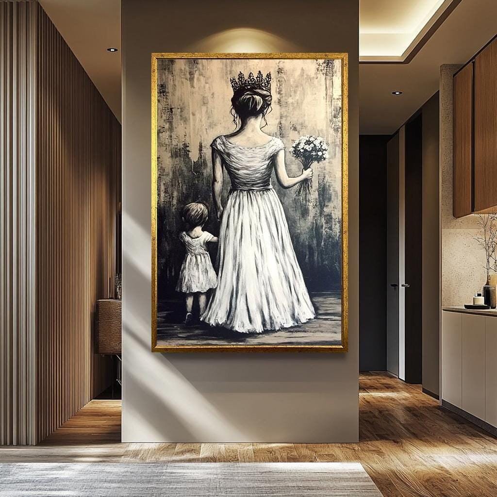 Mother and Child Wall Art - Black and White Canvas Print | Graffiti Wall Art Decor