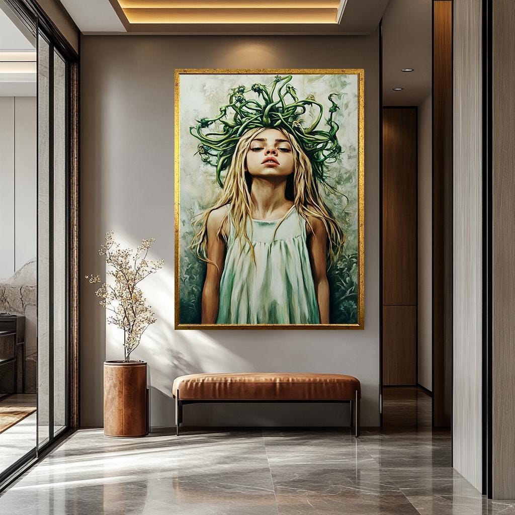 Medusa Woman Wall Art – Mythological Fantasy Print | Surreal Goddess Painting