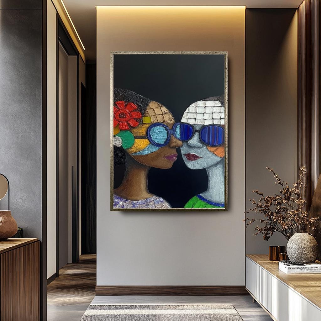 African Woman Wall Art - Textured Female Portrait Canvas | Modern Colorful Decor