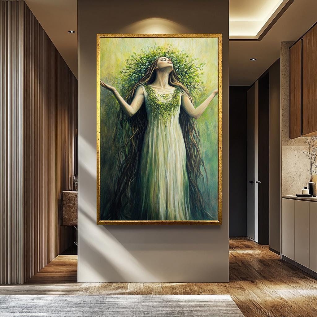Women Wall Art – Feminine Canvas Print | Green Wall Decor | Fantasy Artwork