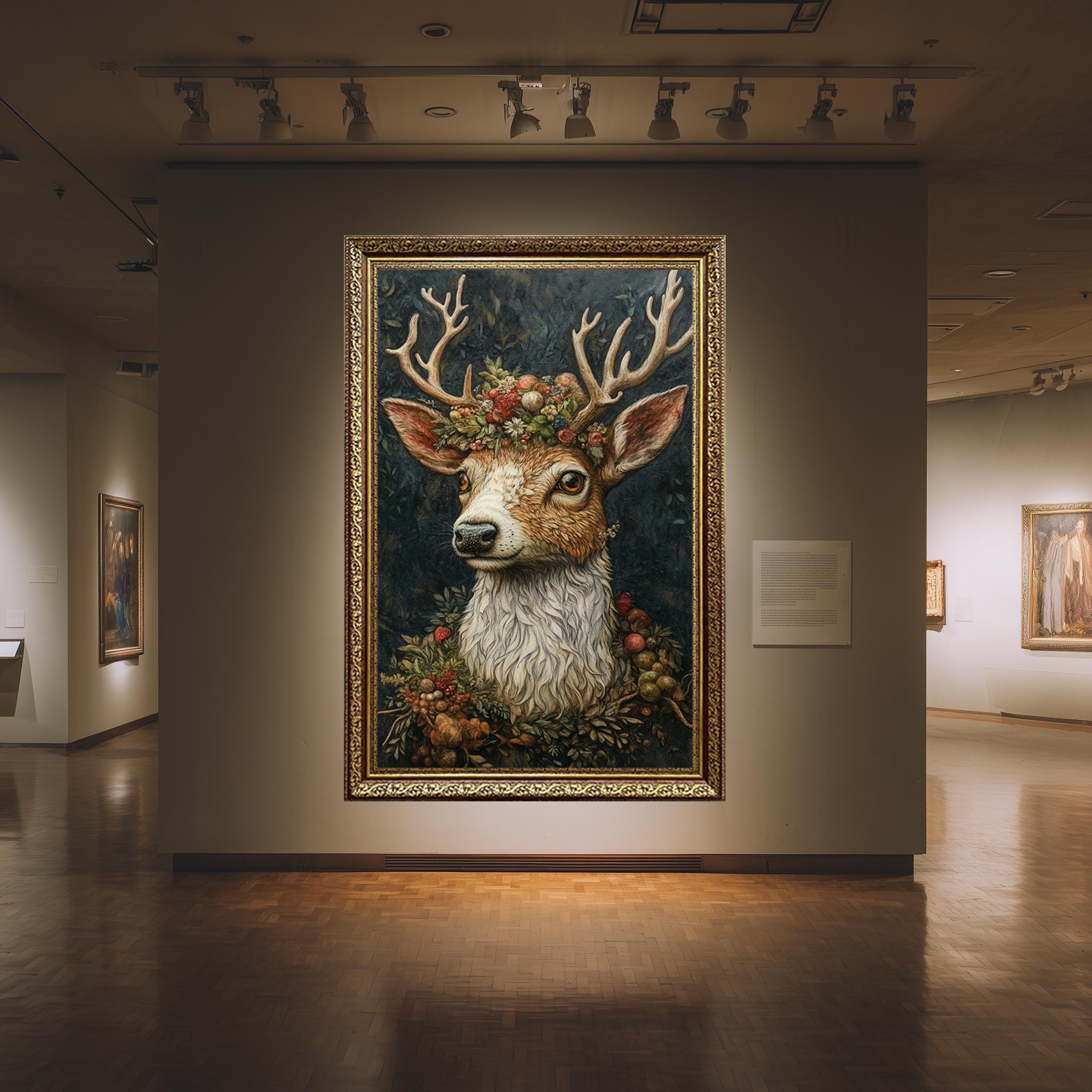 Rustic Deer Canvas Print - Floral Antler Wall Art | Boho Cottagecore Decor