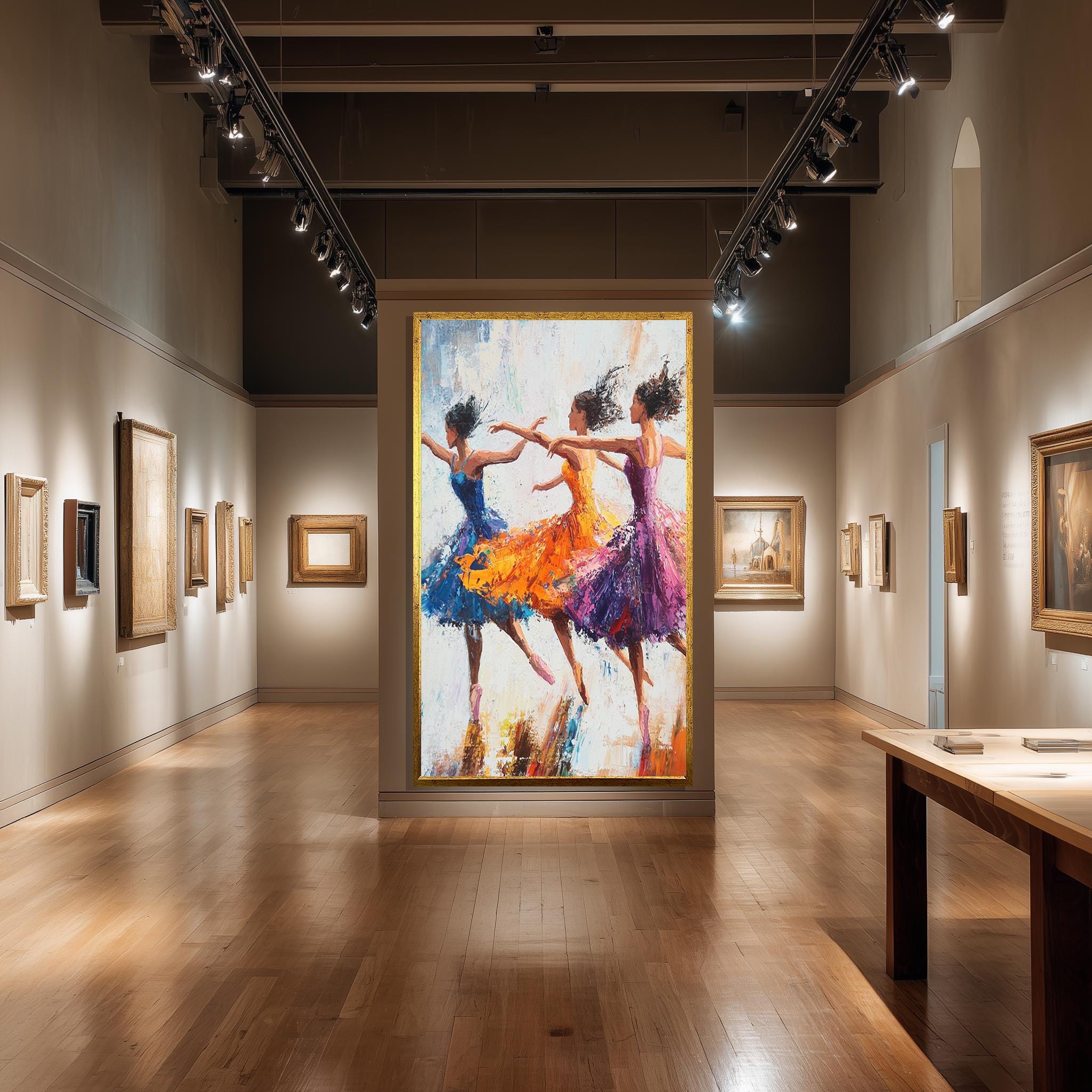 Ballerina Canvas Wall Art – Vibrant Dance Studio Canvas with Flowing Dresses Artwork