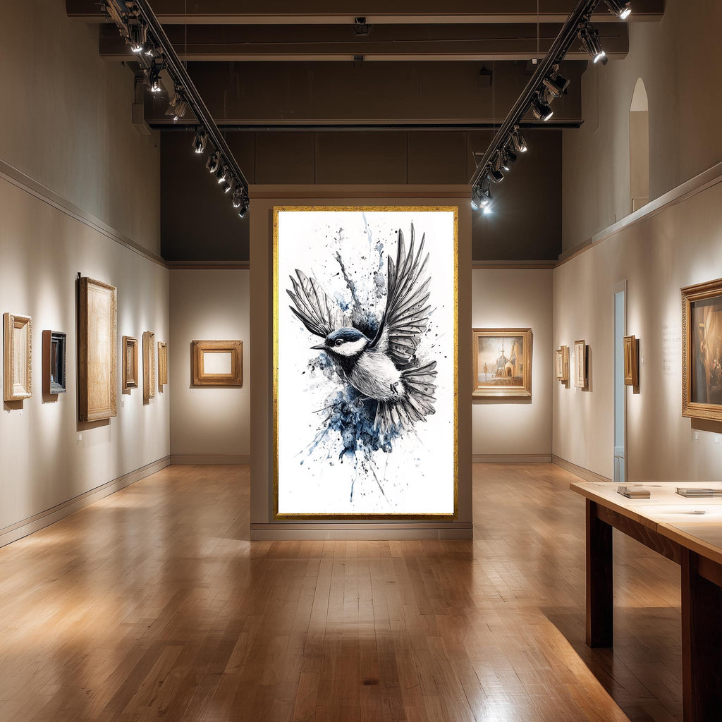 Bird Canvas Wall Art – Modern Watercolor Bird Print in Blue Black White Tones