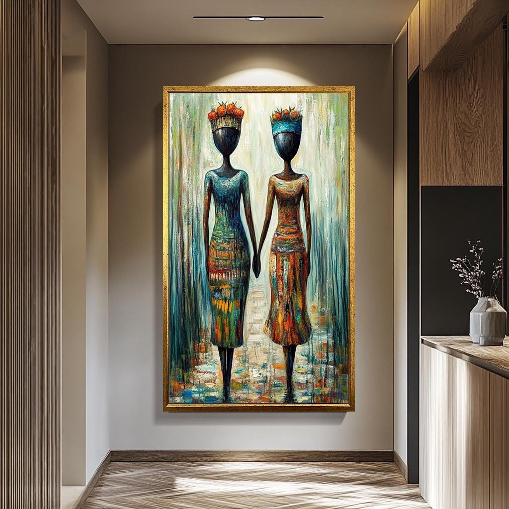 African Women Wall Art - Abstract Female Portrait Canvas | Vibrant Wall Decor
