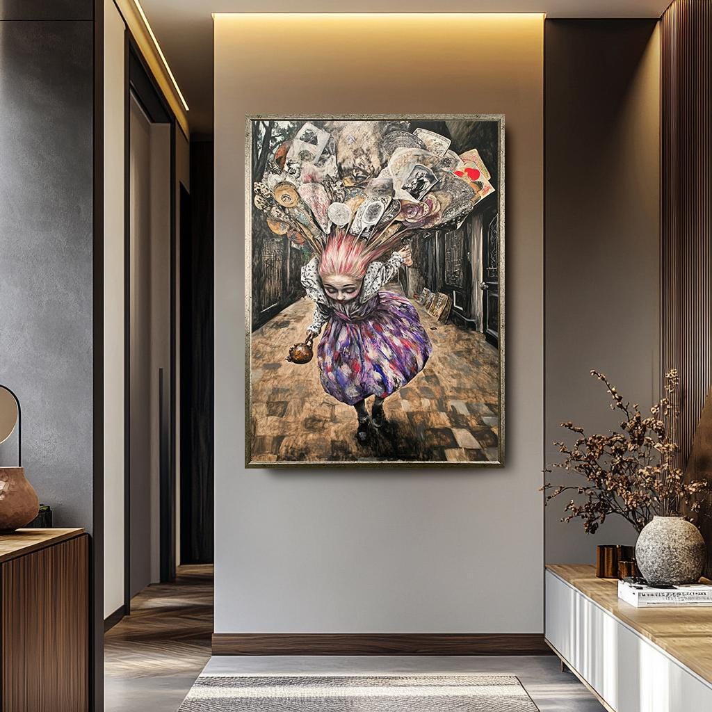 Surreal Woman Wall Art – Whimsical Fantasy Portrait Print | Gothic Dreamlike Painting