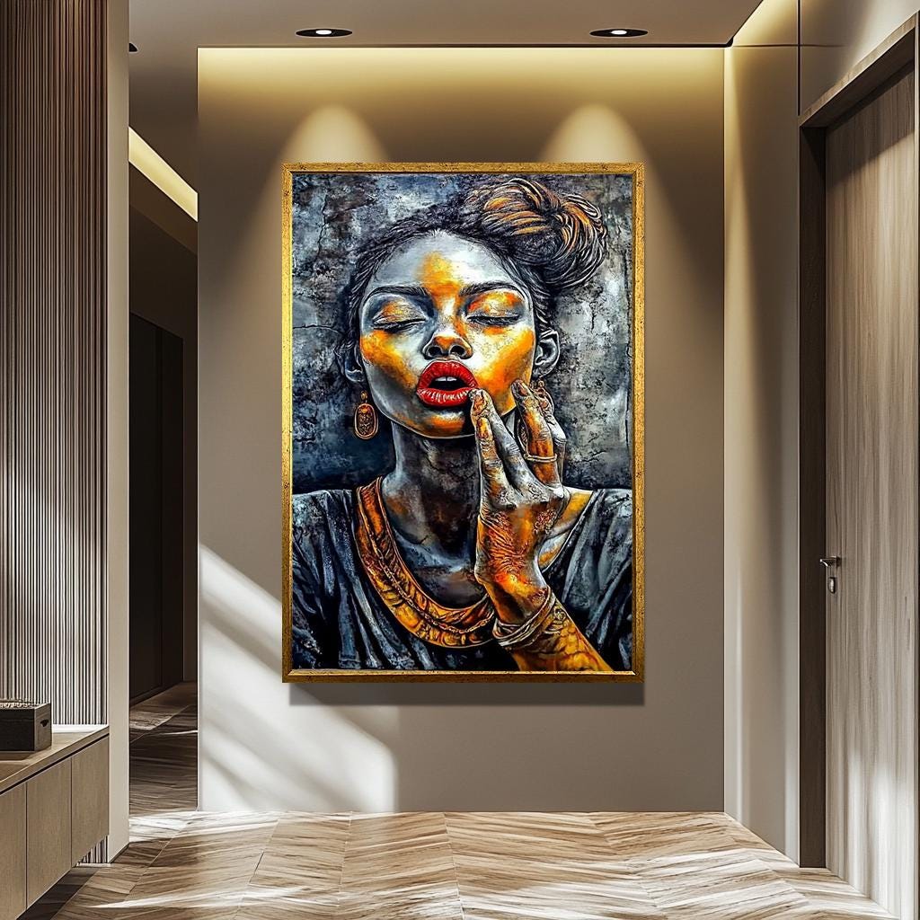 Modern Women Wall Art – Abstract Portrait Painting | Afro Beauty Artwork Canvas
