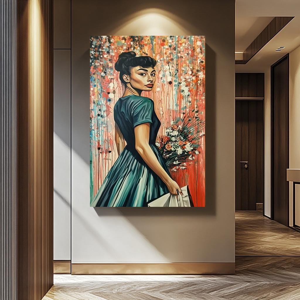 Pop Art Wall Art - Colorful Canvas Print | Modern Floral Portrait with Vintage Frame