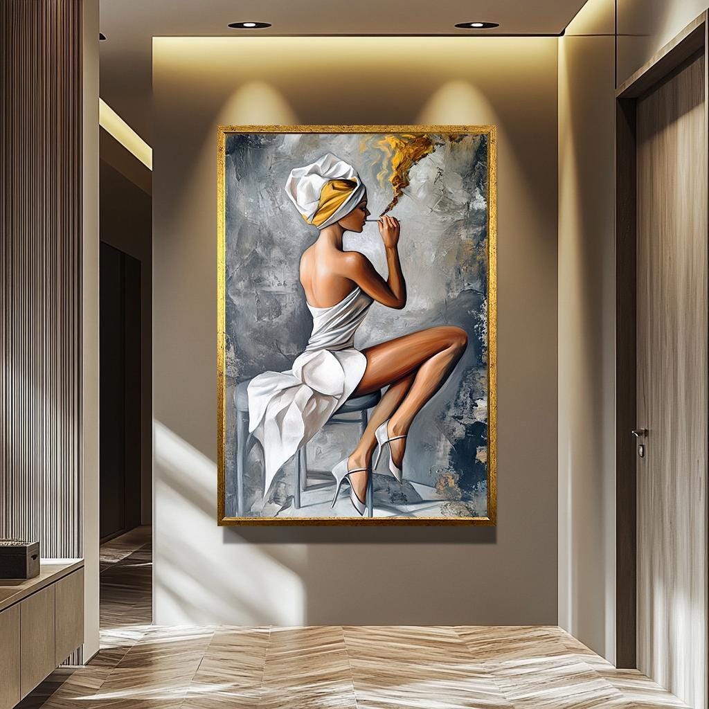 Woman Smoking Wall Art – Luxury Feminine Painting | Modern Women Canvas Print