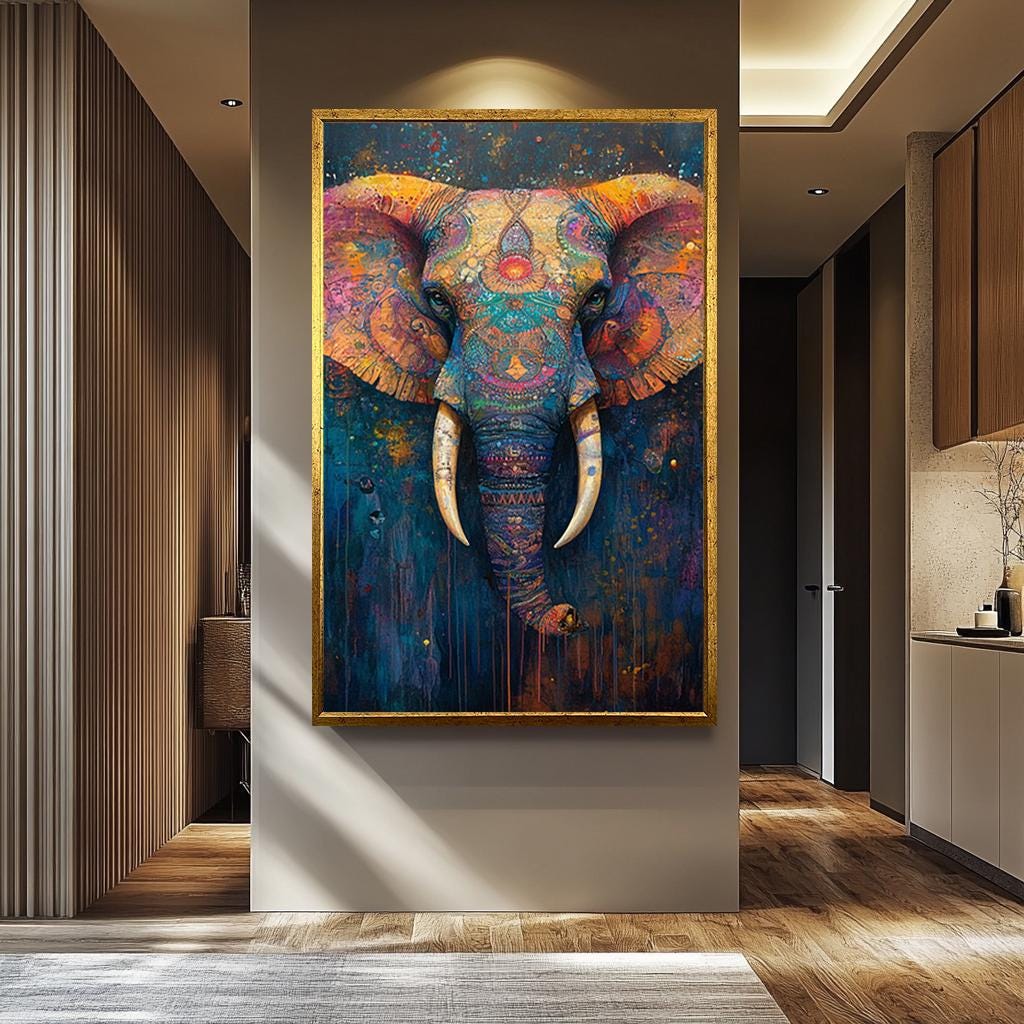 Psychedelic Elephant Canvas - Vibrant Bohemian Wall Art With Ornate Patterns
