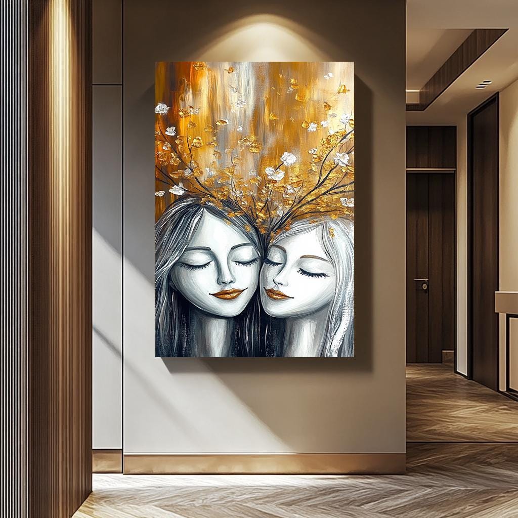 Women Wall Art – Textured Canvas Art Print | Sisterhood Canvas & Floral Portrait